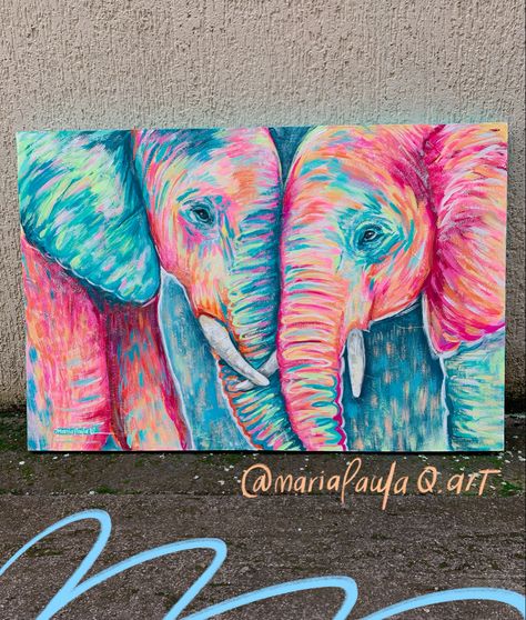 Neon acrylic colors Elephant Painting Easy, Elephant Painting Simple, Skull Paintings, Plant Paintings, Elephant Painting Canvas, Rainbow Animals, Painted Elephant, Rock Painting Tutorial, Colorful Elephant