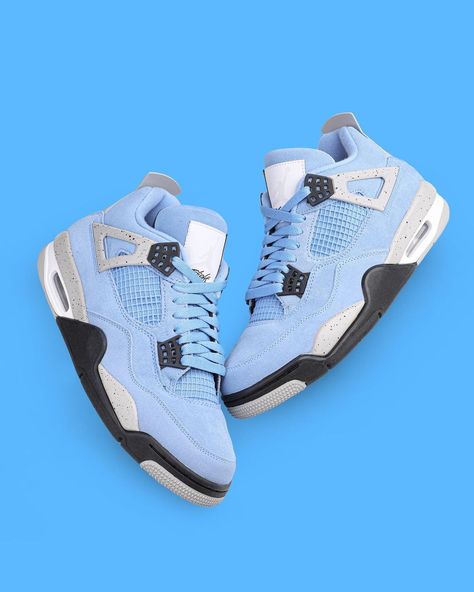 KicksCrew.com on Instagram: “This Air Jordan 4 “University Blue” is dressed in a University Blue, Tech Grey, White, and Black color hue. The premium suede panels, which…” Air Jordan 4 University Blue, Jordan 4 University Blue, Air Jordan Retro 4, Jordan 4’s, Jordan Retro 4, Retro Basketball Shoes, Retro 4, Jordan 4 Retro, Air Jordan 4 Retro