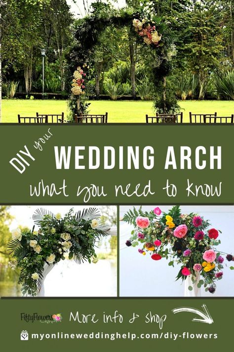 A DIY wedding arch can be as simple or as complex as you want it. Here are some tips and steps for making your own. Also, learn where to find the flowers and greenery in the photos. Read it on the MyOnlineWeddingHelp.com blog Making Wedding Arch Flowers, How To Wedding Arch Flowers, How To Diy Wedding Arch Flowers, How To Put Flowers On An Arch, Diy Flower Arrangements Wedding Arch, How To Make Flower Arrangements For Arch, How To Make Flower Arch Wedding, How To Make A Flower Arch Diy Wedding, How To Make Arch Flower Arrangement