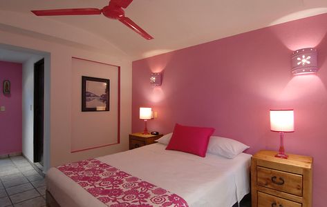 HOTEL CATEDRAL, Vallarta | "Maria Bonita" habitacion superio… | Flickr Room Painting Colors Bedroom, Pink Shades Bedroom, Pink Wall Color Combination, Pink Color Combination For Bedroom, Wall Color Combinations Bedroom, Indian Bedroom Colour Combinations, Wall Paint Designs Bedroom Indian, Room Color Combination Bedrooms, Indian Bedroom Color Combination