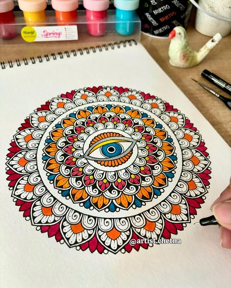 Evil Eye Mandala Art, Evil Eye Mandala, Eye Mandala, Mandala Drawings, Fineliner Pens, Drawing Paper, Mandala Design Art, Mandala Drawing, Mandala Design