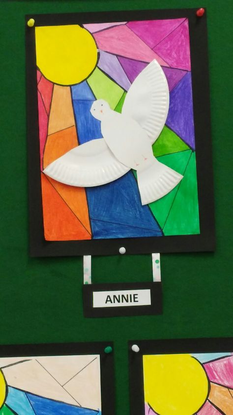 Confirmation art - paper plate dove and stained glass Confirmation Art Ideas, Peace Art For Kids, Lent Art Projects, Paper Plate Dove, Mlk Art Projects, Pentecost Art, Confirmation Art, Art Ks2, Christian Easter Art