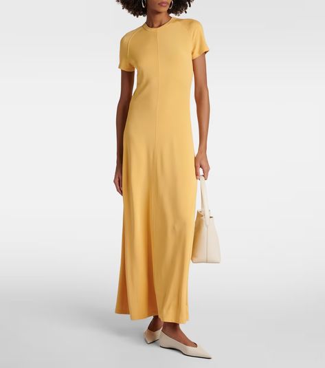 Jersey maxi dress in yellow - Toteme | Mytheresa Spring Knitwear, Spring Sunglasses, Minimal Shoes, Midi Skirt Spring, Yellow Jersey, Jersey Maxi Dress, Glamorous Party, Maxi Jersey Dress, Dress Yellow