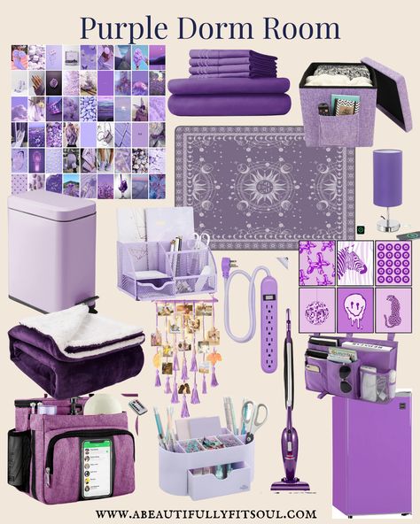 Purple dorm room esthetic, purple dorm room decor ideas. Purple Theme Room Decor, Aesthetic Room Decor Ideas Purple, Pastel Purple Room Ideas Bedrooms, Dorm Room Inspiration Purple, Simple Purple Room Ideas, Room Ideas Y2k Purple, Dorm Room Decor Purple, Light Purple Room Decor Ideas Bedrooms, Purple And Grey Bedroom Ideas Aesthetic