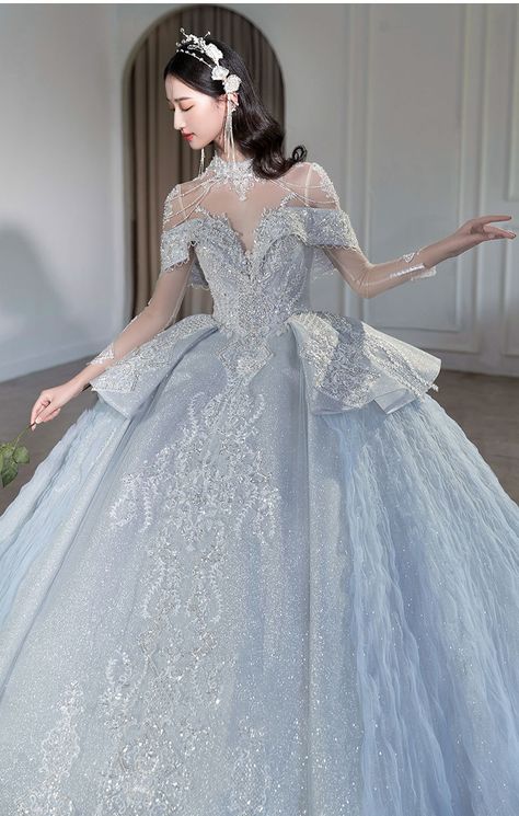 Fairytale Dress Princesses Ball Gowns, Starry Wedding Dress, Fantasy Country, Blue Starry Sky, Wedding Dress Pattern, Sky Wedding, Puffy Wedding Dresses, Blue Bride, Princess Bridal Gown