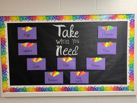 Bultin Boards Ideas, Sense Of Belonging Bulletin Board, Affirmation Wall Classroom, Sel Bulletin Board Ideas High School, Feedback Wall, College Bulletin Boards, Work Bulletin Boards, Ra Bulletin Boards, School Board Decoration