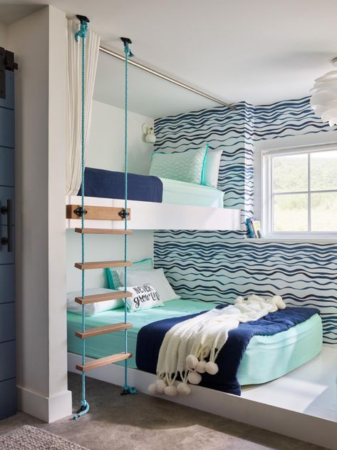 Wavy Wallpaper, Aqua Bedroom, Cool Boys Bedroom Ideas, Small Beach Cottage, Teen Boy Bedroom Decor, Cool Bedrooms For Boys, Beach House Tour, Condo Renovation, Beachy Bedroom