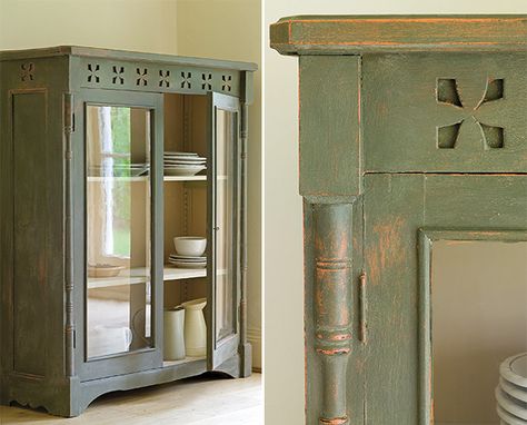 Olive Chalk Paint Furniture, Annie Sloan Olive Painted Furniture, Coolabah Green Annie Sloan, Distressed Bookshelf, Chalk Paint Colors Combinations, Annie Sloan Olive, Painted Tv Stand, Anne Sloan, Annie Sloan Chalk Paint Colors