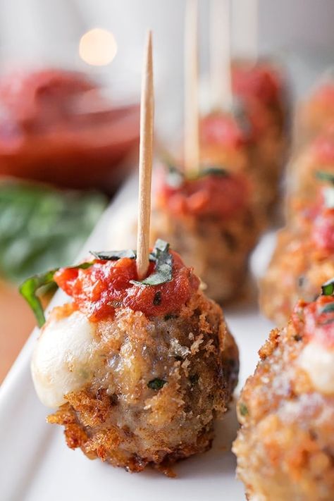 Caprese Meatballs, Italian Meatball Appetizer, Meatballs Stuffed With Mozzarella, Mozzarella Recipe, Stuffed Meatballs, Mozzarella Stuffed Meatballs, Appetizer Meatballs, Holiday Appetizer, I'm Leaving