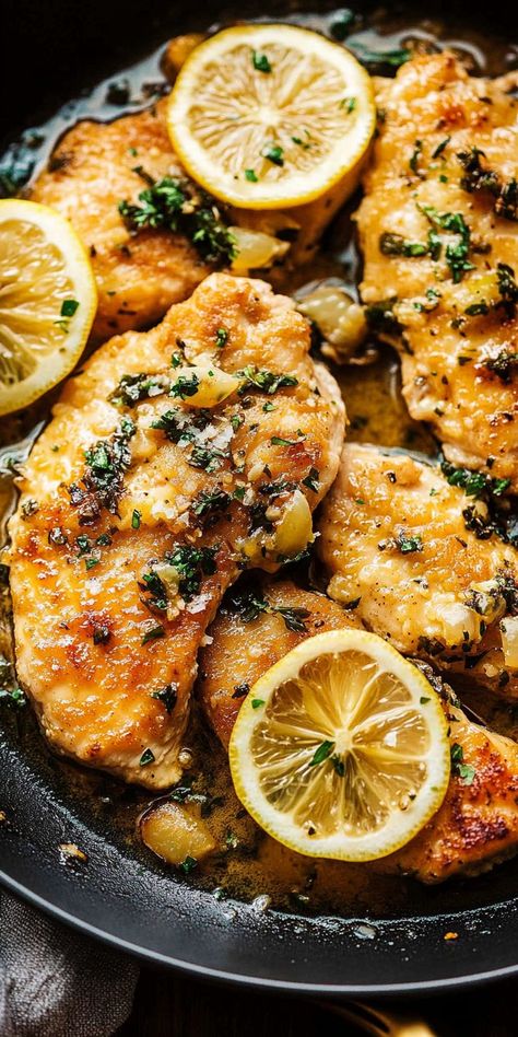 Enjoy a deliciously simple meal! Chicken Piccata is a quick and flavorful dish, combining succulent chicken with zesty lemon and savory capers for a culinary treat! 🍗🔥 Capers Chicken Recipes, Air Fryer Chicken Piccata, Oven Baked Chicken Piccata, Recipes Using Capers, Lemon Savory Recipes, Lemon Capers Chicken, Chicken Thigh Piccata, Classic Chicken Piccata, Baked Chicken Piccata