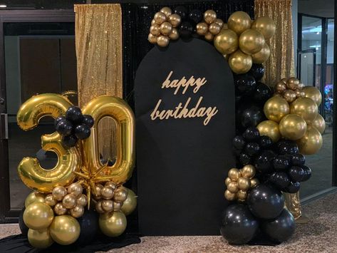 Black And Gold 30th Birthday Decor Men, Gold And Black Birthday Decorations Men, Gold And Black Bday Decorations, 30th Birthday Decorations For Men At Home, 30th Birthday Ideas For Women Black And Gold, 30th Birthday Backdrop For Men, 30 Balloon Decorations, Black And Gold 40th Birthday Decorations, Good And Black Party Decor