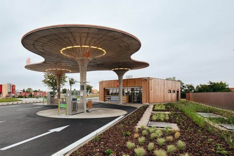 mod gas station, Matuskovo, Slovakia محطة وقود, Station Essence, Googie Architecture, Pompe A Essence, Station Service, Petrol Station, Filling Station, Blog Inspiration, Beautiful Hotels