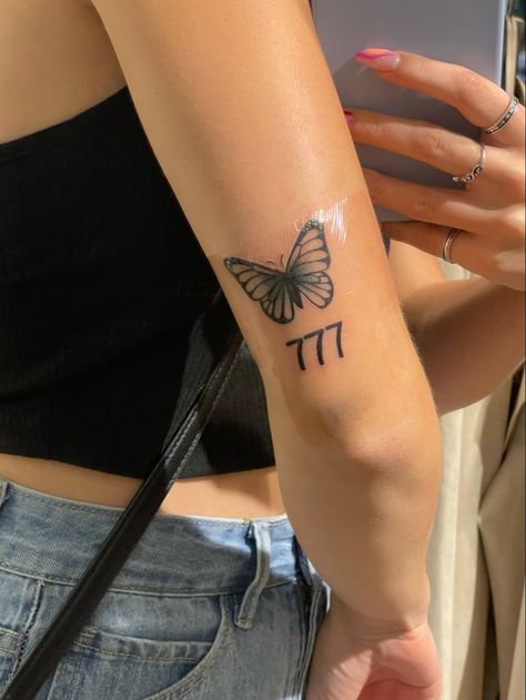 777 Tattoo Butterfly, Butterfly 777 Tattoo, 111 Butterfly Tattoo, 777 Butterfly Tattoo, Butterfly With Angel Number Tattoo, Number Butterfly Tattoo, Angel Number Butterfly, 777 Tattoo, Dad Tattoo