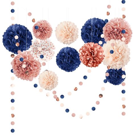 PRICES MAY VARY. Natural Color - Navy blue, rose gold,dusty rose,rose gold dot and ivory will create a retro and romantic party vibe, and paper flowers and paper skewers work together to make a great party addition Package Included - The tissue paper flower kits includes 12 pack tissue paper pom poms: 4 12", 4 10" and 4 8", 3PCS circle dot paper garlands, 15 in total DIY Crafts - The tissue paper pom-poms comes with instructions. It is shipped flat and what you need to do is to fluff it out and Navy Blue Party Decorations, Bohemian Party Decorations, Navy Blue Party, Romantic Party, Rose Gold Wedding Decor, Diy Kid Activities, Blue Party Decorations, Paper Garlands, Paper Flower Kit