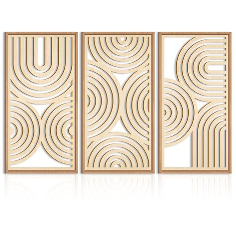 PRICES MAY VARY. 【Geometric Wood Wall Decor】Natural wood geometric art wall decor adopts hollow design, abstract geometric and line elements match the minimalist color, which is in line with the artistic aesthetic concept of western modern home decoration. Simple and atmospheric. Hanging in the office and living room is a beautiful scenery. 【High Quality Material】This geometric wood art wall decor is made of healthy and non-toxic natural wood. We use laser processing technology to make hollow pa Photo And Art Gallery Wall, Wood Artwork Wall, Boho Modern Wall Decor, Boho Textured Wall Art, Laser Cut Wall Decor, Geometric Wood Wall Art, Mid Century Modern Wall Decor, Laser Cut Decor, Acrylic Wall Decor