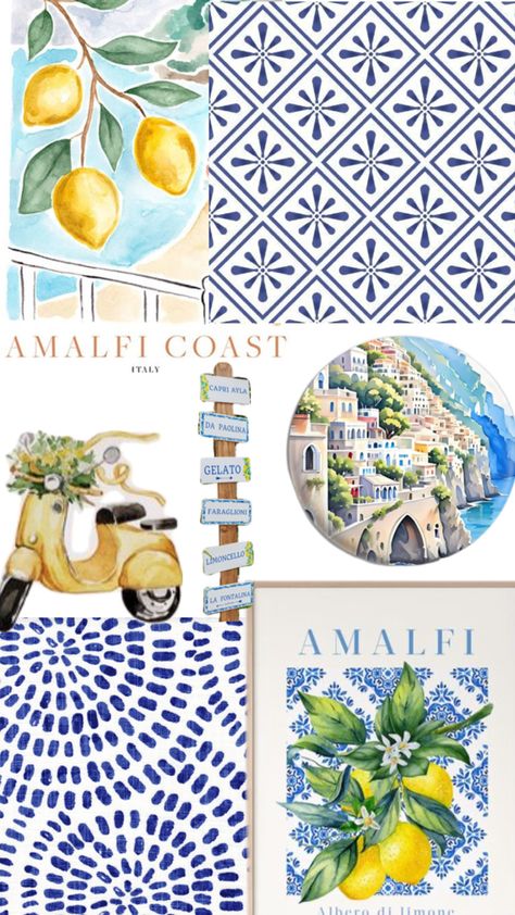 Costa Amalfi, Italy Coast, Mediterranean Aesthetic, Lemon Patterns, Girly Tattoos, Mediterranean Style, Amalfi Coast, Tile Patterns, Fabric Painting