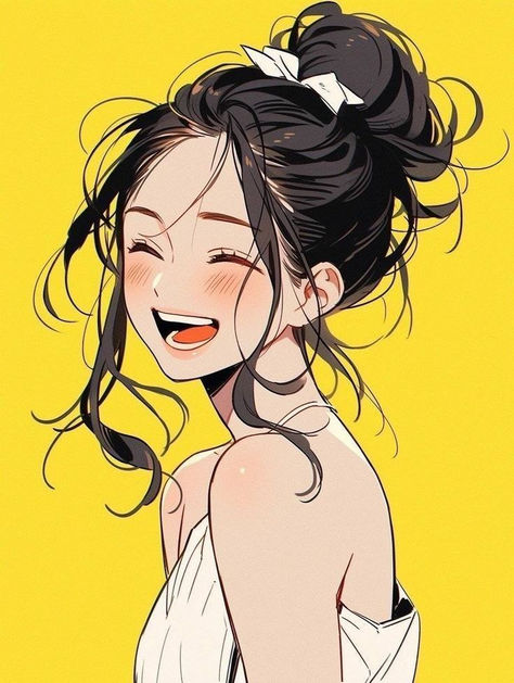 Girl Smiling Drawing, Smile References Drawing, Flowy Hair Drawing, Smile Drawing, 심플한 그림, Character Artist, Anime Smile, 그림 낙서, Japon Illustration