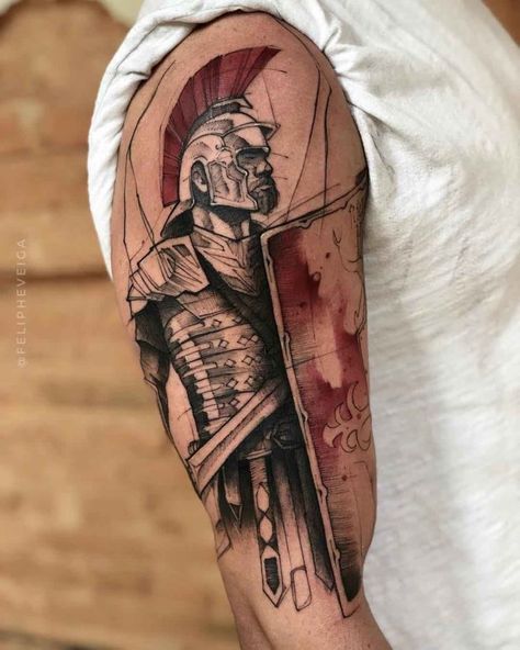 Roman Soldier Tattoo | Best Tattoo Ideas Gallery Roman Soldier Tattoo, Roman Warrior Tattoo, Tatuaje Trash Polka, Warrior Tattoo Sleeve, Roman Tattoo, Gladiator Tattoo, Soldier Tattoo, Spartan Tattoo, Realistic Tattoo Sleeve