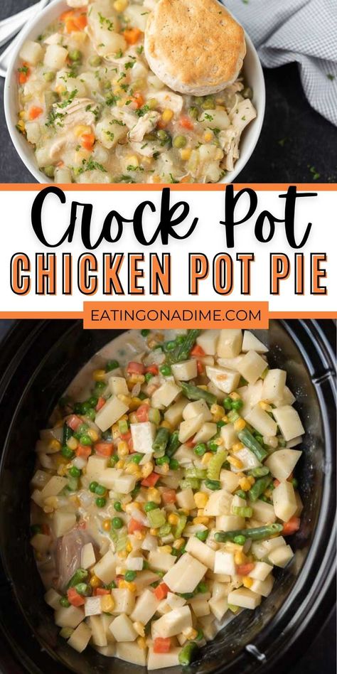 Croc Pot Chicken Recipe, Chicken Pot Pie Crock Pot, Chicken Pot Pie Recipe Crockpot, Chicken Pot Pie Recipe With Biscuits, Best Crock Pot Chicken, Tacos Tuesday, Apartment Meals, Pot Pie Recipe Easy, Slow Cooker Chicken Pot Pie