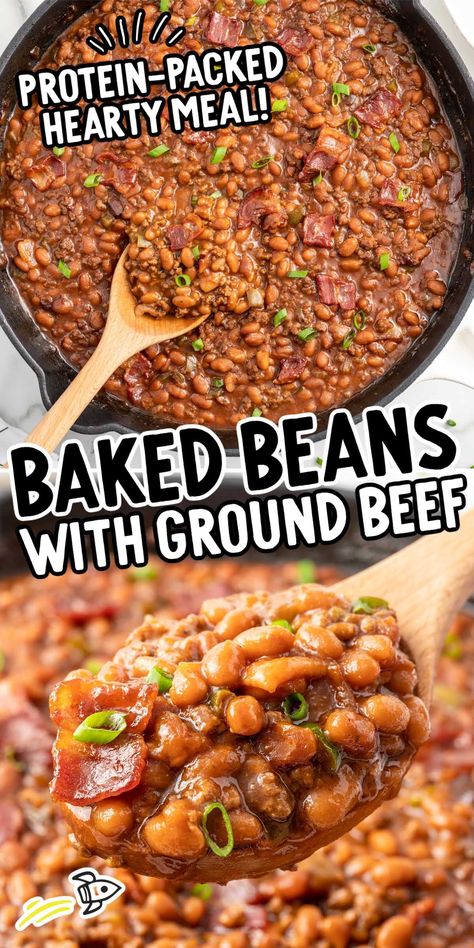 Baked Beans with Ground Beef Ground Beef Baked Beans Recipes, Slow Cooker Baked Beans With Ground Beef, Bbq Beans With Ground Beef, Baked Beans With Pork And Beans, Best Baked Beans With Ground Beef, Bbq Baked Beans With Ground Beef, Crockpot Baked Beans With Ground Beef, Meals With Baked Beans, Beans And Ground Beef Recipes