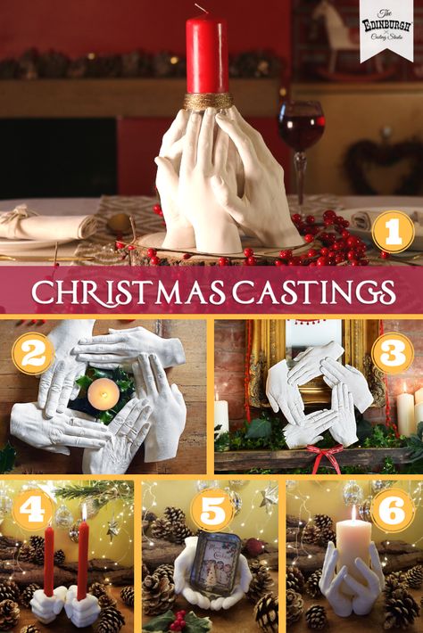 Our hand casting kits can be used creatively to add a personal touch to Christmas decorations! Please enjoy our gallery of hand casted festive decor inspiration. Which idea would you like to try? Hand Casting Ideas Family, Hand Casting Ideas, Concrete Hands, 3d Casting, Plaster Casting, Girls Night Crafts, Baby Cast, Clay Christmas Decorations, Hand Casting