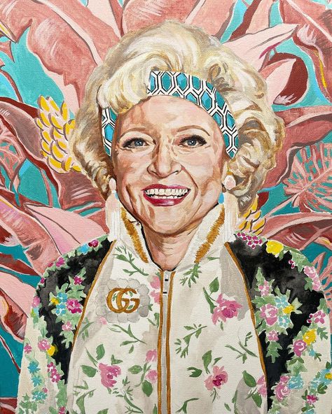 Heather Perry’s Instagram photo: “Rose in progress 🌹 #wip #artistsofinstagram #progress #drunkgirldesigns #bettywhite #goldengirls #gucci @bettymwhite #fashionartwork…” Floral Gowns, College House, Birthday Tags, Rose Frame, Betty White, Girls Wall Art, Floral Poster, Rose Art, Grand Art