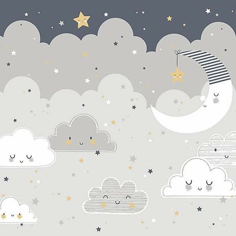 Kids Wallpaper Texture, Wallpaper For Kids Bedroom, Bedroom Wallpaper Texture, Wallpaper Texture Seamless, Wallpaper For Kids Room, Wallpaper Kids Room, Kids Bedroom Wallpaper, Floating Clouds, Clouds And Stars