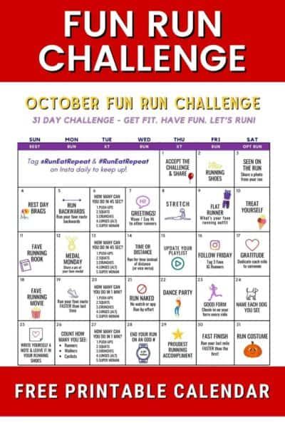 Join the FUN RUN Challenge! Get Fit and Have Fun this month!! FUN RUN Photo a Day Challenge - October 2020 How to Join: 1. Screenshot the Challenge Calendar & Share on your Instagram 2. Follow along each day & post a photo from your life 3. Tag @RunEatRepeat & ... FAQs: - ALL runners are welcome. - You don't have to run each day. (See the full Calendar for suggested run schedule.) - You don't have to run fast. - It's free. - You do have to have FUN. October Fitness Challenge Ideas, October Challenge 30 Day, Running Calendar, Run Challenge, Plan Calendar, Challenge Calendar, Calendar Free Printable, Running Challenge, Full Calendar