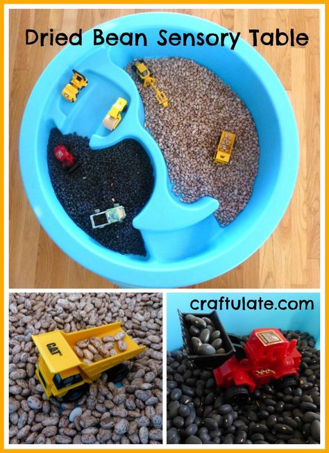 Dried Bean Sensory Table from Craftulate Timmy Time, Sensory Boxes, Diy Bird Feeder, Sensory Table, Water Table, Toddler Play, Toddler Fun, Indoor Activities, Sensory Bins