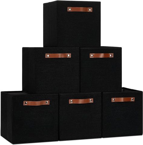 Amazon.com - Ecegeva Storage Bins, Cube Storage Bin with Leather Handles for Shelves, Collapsible Storage Bins for Bedroom, Storage Bins 11x11 for Toys, Decorative Storage Bins for Closet Storage(Black,6 Pack) Bedroom Storage Bins, Cubby Storage Bins, Decorative Storage Bins, Cube Storage Bins, Collapsible Storage, Storage Cubes, Fabric Storage Baskets, Collapsible Storage Bins, Cubby Storage