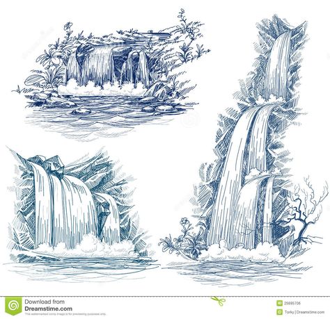 Water falls drawing stock vector. Illustration of clip - 25695706 Water Falls Drawing, Waterfall Sketch, Falls Drawing, Waterfall Drawing, Drawing Nature, Fall Drawings, Desen Realist, Water Drawing, Landscape Sketch