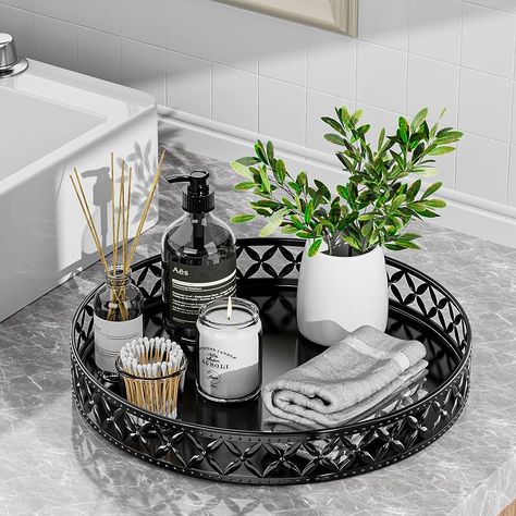 Bathroom Vanity Tray Ideas, Amazon Bathroom Decor, Bathroom Counter Tray, Guest Bathroom Essentials, Bathroom Tray Decor, Tray For Bathroom, Bathroom Vanity Tray, Bathroom Counter Decor, Black Tray