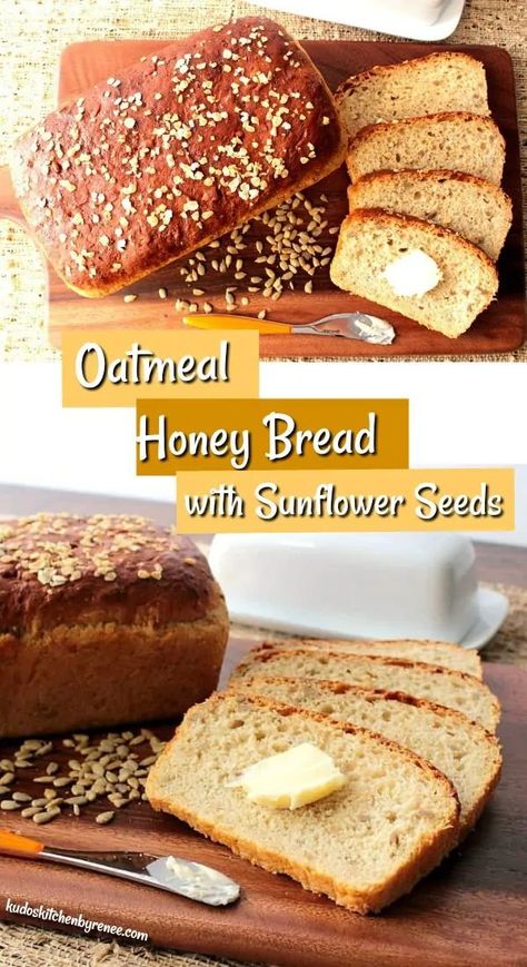 This slightly sweet bread is one of the easiest yeast bread recipes you can make. With no special equipment (a few bowls and a wooden spoon), stand back and be ready to accept all the compliments you deserve when you serve this homemade yeast bread!  #yeastbread #bread #honeyoatmealbread #oatbread #sunflowerbread #popularyeastbreadrecipe #bestyeastbread #oatmealhoneybread #oatmealbread #homemadebreadrecipe #homemadeyeastbread Homemade Yeast Bread, Sunflower Seed Recipes, Sunflower Seed Bread, Seeds Bread, Delight Recipes, Homemade Yeast, Breads Recipes, Bakers Delight, Amish Living