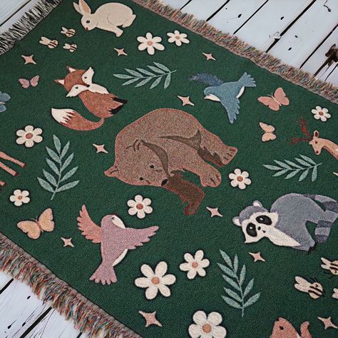 Transform your space into a cozy woodland retreat with our adorable Woodland Animal Woven Throw Blanket! 🌿🦊 Perfect for adding a touch of nature-inspired charm to your home decor or creating a whimsical ambiance in a nursery or kids' room. Crafted with love and attention to detail, this cozy blanket features a delightful design adorned with charming woodland animals amidst lush greenery and enchanting forest flowers. Whether you're snuggling up on chilly nights or decorating a cozy nursery for Woodland Nursery Blanket, Room Decor Maximalist, Woodland Animals Nursery, Woodland Retreat, Nature Home Decor, Home Decor Cozy, Enchanting Forest, Cozy Nursery, Woodland Animal Nursery