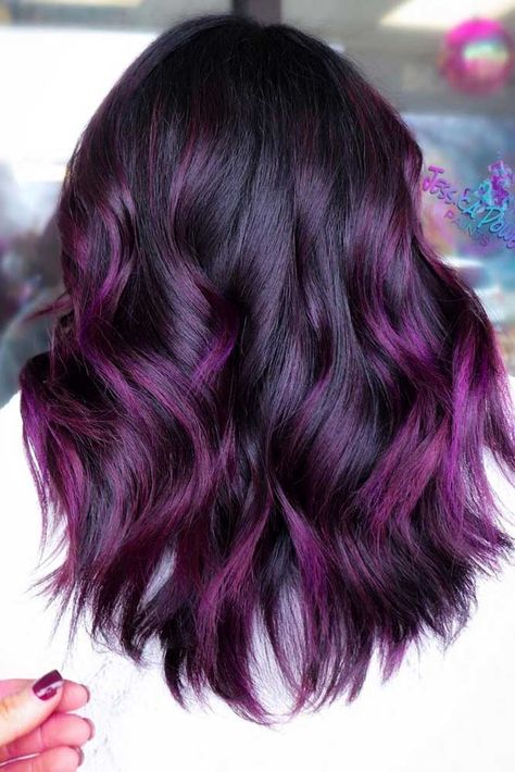 Purple Balayage Brunette, Purple And Black Hair, Purple Balayage, Dark Purple Hair, Balayage Brunette, The Salon, Always Remember, Dark Purple, Balayage