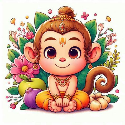 Cute Hanuman Ji Drawing, Hanuman Art Artworks, Cute Hanuman Drawing, Bal Hanuman Drawing, Hanuman Illustration, Cute Hanuman, Ganesha Art Illustration, Bal Hanuman, Whimsical Art Journal