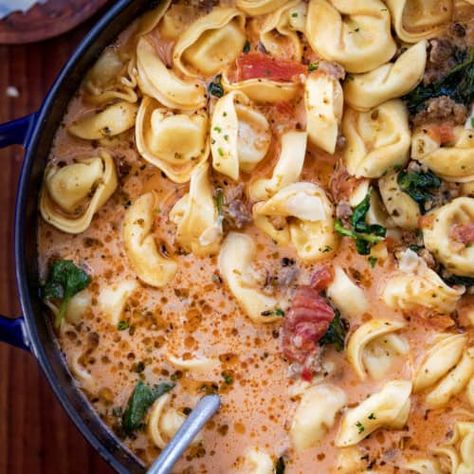 One Pot Italian Sausage Tortellini Soup - I Am Homesteader One Pot Italian, Italian Sausage Tortellini Soup, Italian Sausage Tortellini, Sausage Tortellini Soup, Sausage Tortellini, Marry Me Chicken, Mild Italian Sausage, Spinach Soup, Tortellini Soup