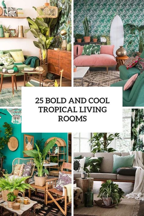 Tropical Luxe Living Room, Tropical Boho Interior, Havana Living Room, Tropical Oasis Decor, Jungleow Decor, Tropical Chic Living Room, Moody Tropical Living Room, Tropical Rugs Living Room, Colorful Tropical Interior Design