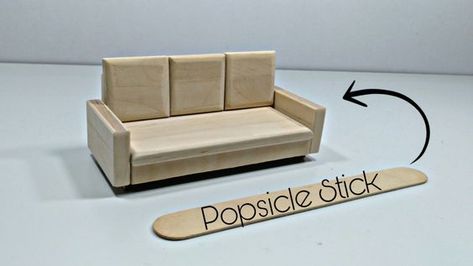 let's make a sofa using ice cream sticks. very easy. don't forget to follow my channel Diy Doll Bed Wood, Diy Doll House Furniture Easy Wood, Diy Dollhouse Furniture Easy Popsicle Sticks, Popsicle Stick Furniture, Diy Doll Sofa, Miniature Furniture Diy, Popsicle Stick Art, Dollhouse Furniture Tutorials, Popsicle Stick Crafts House