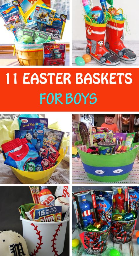 DIY Easter basket ideas for boys: cars, trains, superheros, Spiderman, Thomas, PawPatrol, Minecraft, Ninja, pirates, sports. Diy Toddler Easter Basket, Monster Truck Easter Basket Ideas, Easter Basket Ideas For 3 Year Boy, Easter Ideas For Kids Baskets Boys, Little Boy Easter Basket Ideas, Easter Baskets For Boys Age 6, Easter Basket Ideas For 4 Year Boy, Easter Basket 3 Year Boy, Easter Boy Basket Ideas