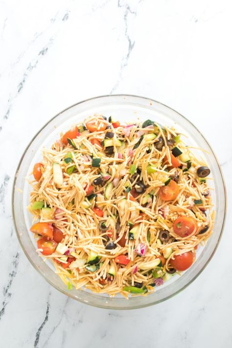 California Spaghetti Salad - Happy Homeschool Nest California Pasta Salad Spaghetti, California Salad Recipe, California Pasta Salad, California Spaghetti Salad Recipe, California Pasta, California Spaghetti Salad, California Spaghetti, California Salad, Cold Salads