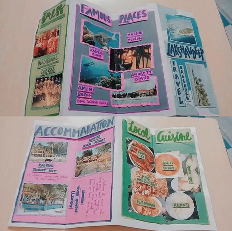 Brocher Design Aesthetic, Lakshadweep Travel Brochure, Sikkim Brochure Handmade, Travel Broucher Handmade, Travel Broucher Ideas Design, Travel Brochure Ideas For School Project, Sikkim Travel Brochure, Handmade Travel Brochure Ideas, How To Make A Pamphlet