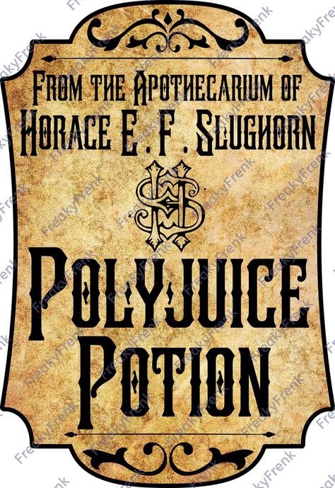 Polyjuice vintage potion label on my Redbubble shop #polyjuice #harrypotter #label #vintagelabel #redbubble Poly Juice Potion Label, Polyjuice Potion Label, Potion Bottle Labels Printable Free, Enchanted Potions, Harry Potter Polyjuice Potion, Apothecary Bar, Dnd Potions, Harry Potter Potion Labels, Harry Potter Drinks