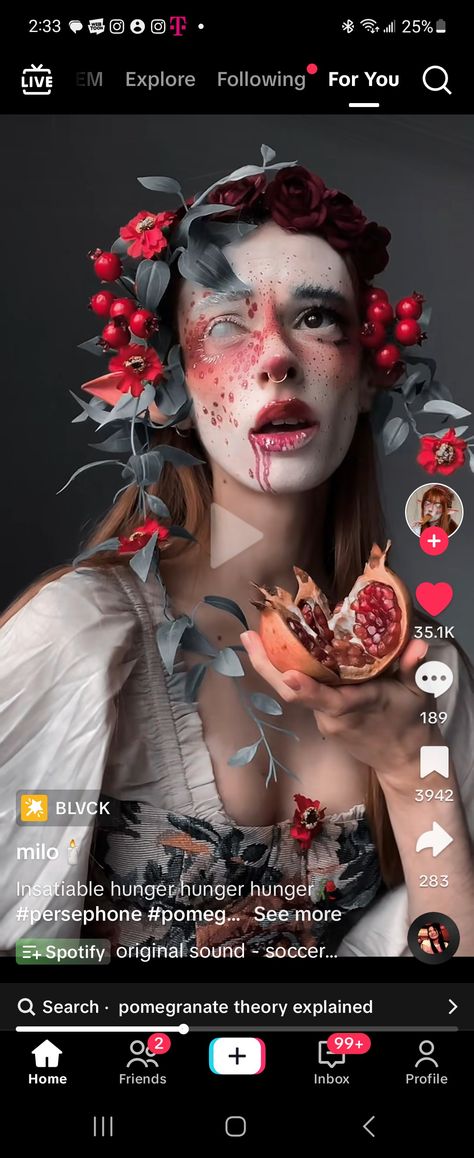 Persephone Inspired Makeup, Pomegranate Makeup Look, Persephone Makeup Inspiration, Pomegranate Outfit, Persephone Halloween, Pomegranate Makeup, Persephone Outfit, Persephone Makeup, Persephone Costume