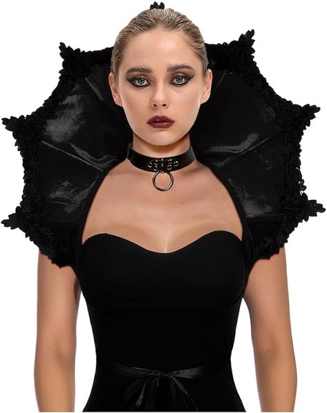 Amazon.com: L'VOW Gothic Queen Neck Stand Up Collar Standing Collar Shoulder Shrug Medieval Vintage Halloween Vampire Costume for Women(Velvet-Black-2) : Clothing, Shoes & Jewelry Vintage Vampire Costume, Vampires Makeup, Halloween Groom, Vampire Costume Women, Shoulder Shrug, Campfire Party, Gothic Queen, Crow Costume, Victorian Halloween