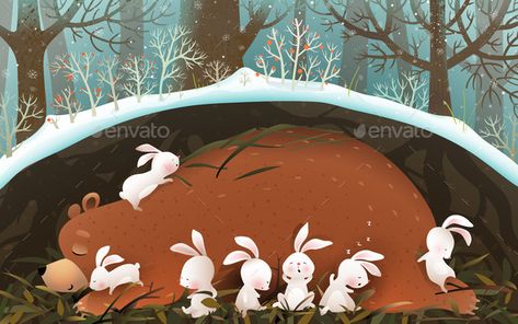 Kids Animals Bear and Bunnies Sleeping in Burrow Burrow Illustration, Bunnies Sleeping, Sleeping Bunnies, Phonic Games, Kids Animals, Reading At Home, Phonics Activities, Vector Artwork, Creative Activities