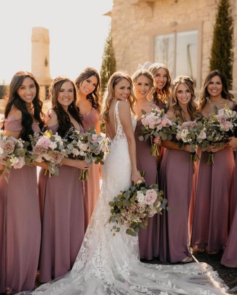 Mauve and Greenery Wedding Colors for 2024, Mauve Bridesmaid Dresses, Mauve and Greenery Wedding Bouquets - ColorsBridesmaid Wedding Color Schemes September, September Bridesmaid Dresses, Mauve And Grey Wedding, Mauve Wedding Decorations, Olsen Wedding, Mauve Bridesmaid Dresses, Mauve Dresses, Mauve Wedding Colors, Bridesmaid Color