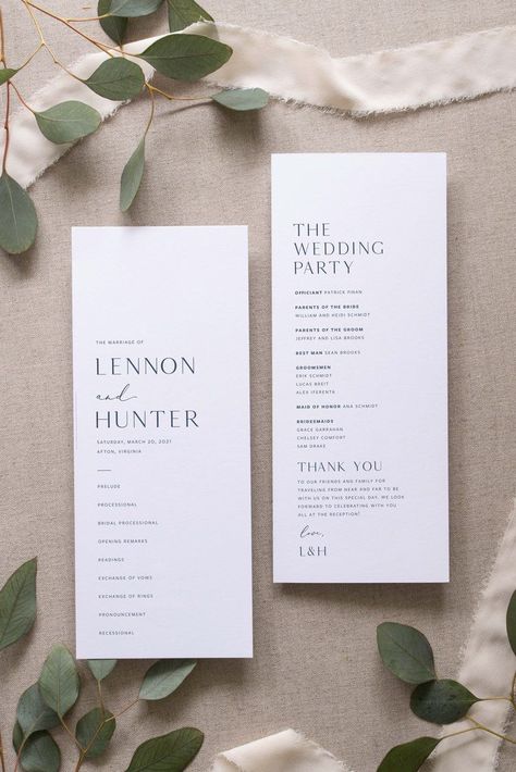 Wedding Program Layout Ideas, Modern Wedding Programs Design, Wedding Table Programs, Classy Wedding Programs, Wedding Day Pamphlet, Wedding Ceremony Cards, Ceremony Pamphlet Wedding, Minimal Wedding Program, Wedding Invitation Assembly Ideas