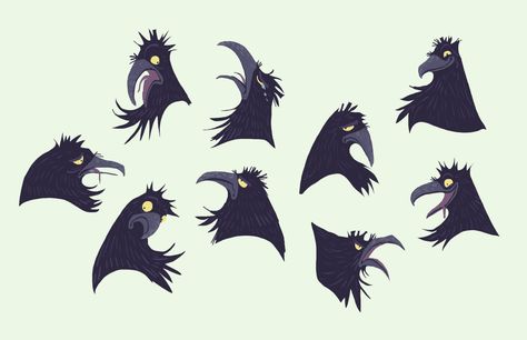 Bird Expressions Character Design, Bird Expressions, Crow Character Design, Raven Character, Crow Character, Bird Animation, Funny Crow, Tb Choi, Facial Expressions Drawing