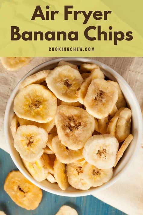 Air Fried Bananas Chips, Fried Bananas Air Fryer, Baked Apple Chips Air Fryer, Air Fry Banana Chips, Air Fryer Bananas Recipe, Dehydrated Bananas In Air Fryer, Sweetened Banana Chips, Healthy Snacks For Home, Air Fryer Chips Healthy